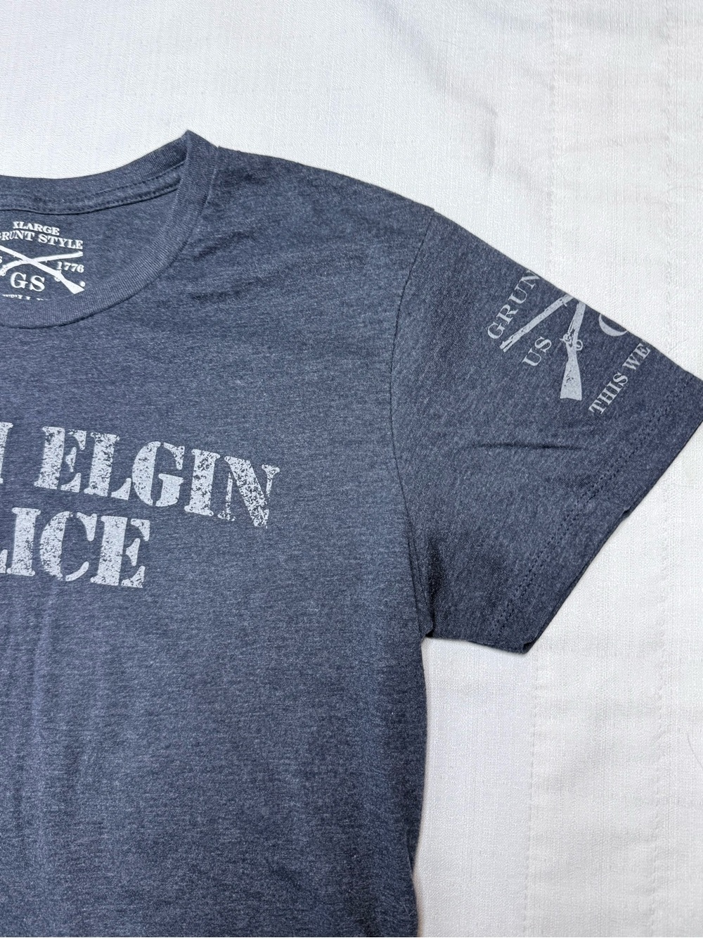 Grunt Style South Elgin Police T-Shirt Heather Navy Distressed Graphic XL - Picture 3 of 9